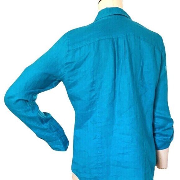 INC International Concepts Linen Button Front Safari Shirt Sz 8 Turquoise 208G - Picture 4 of 6